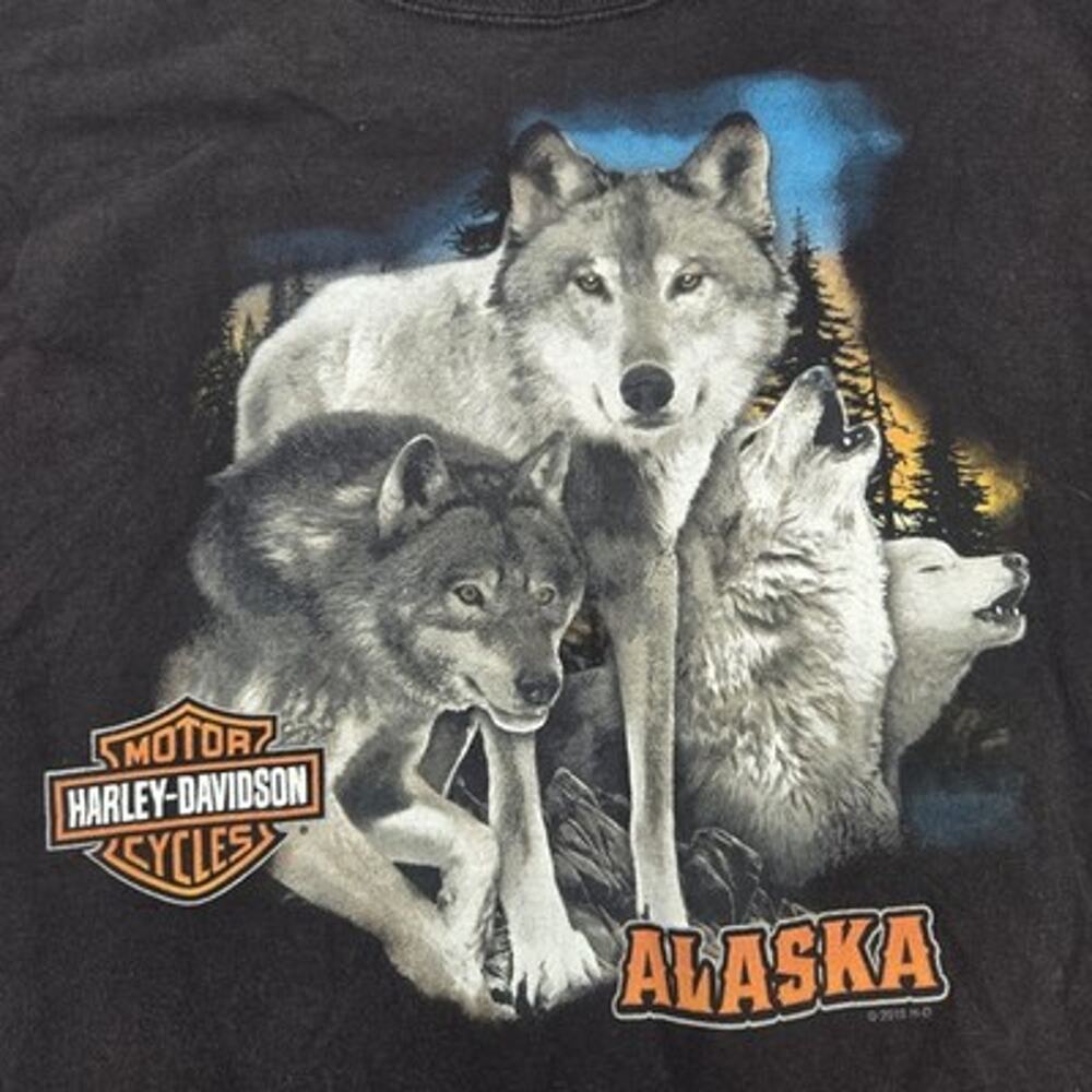 Harley Davidson Men L Wolf Wolves Denali Alaska 2016 Double Side Bike Shirt